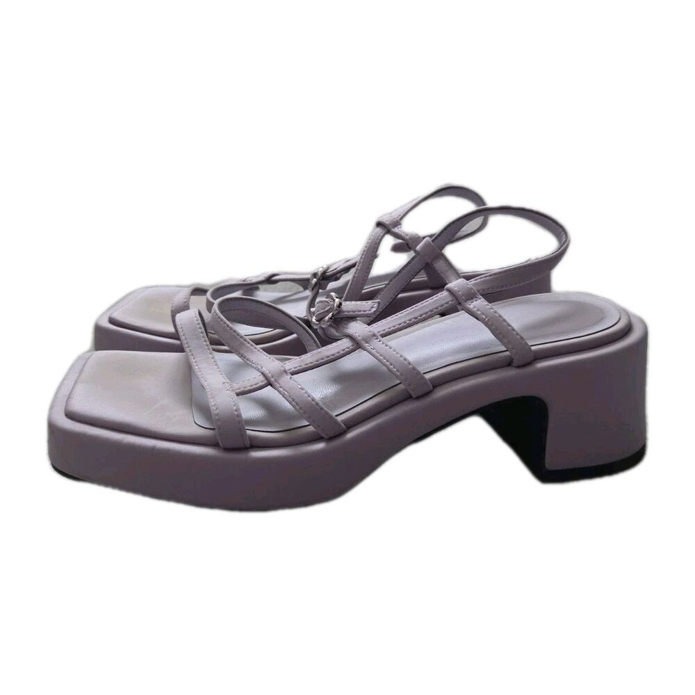 Charles & Keith Lilac Strappy Block Heel Sandals Square Toe Women's EU 35 US 6.5